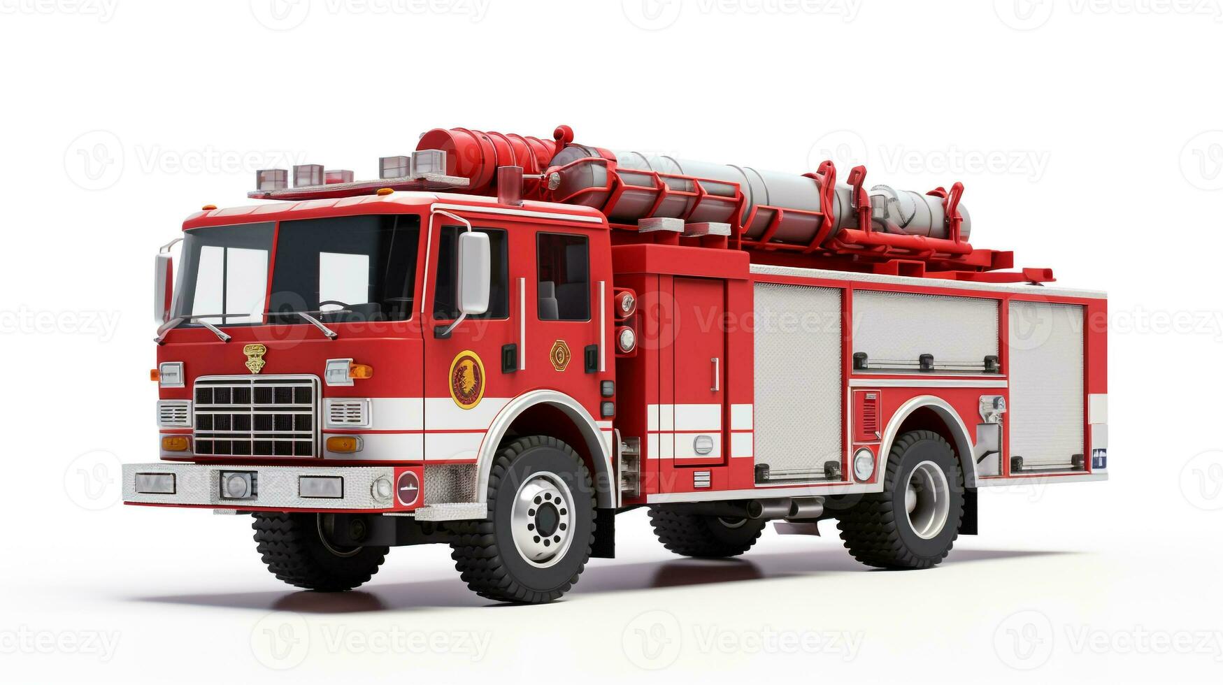 exibindo uma 3d miniatura caminhão de bombeiros. generativo ai foto