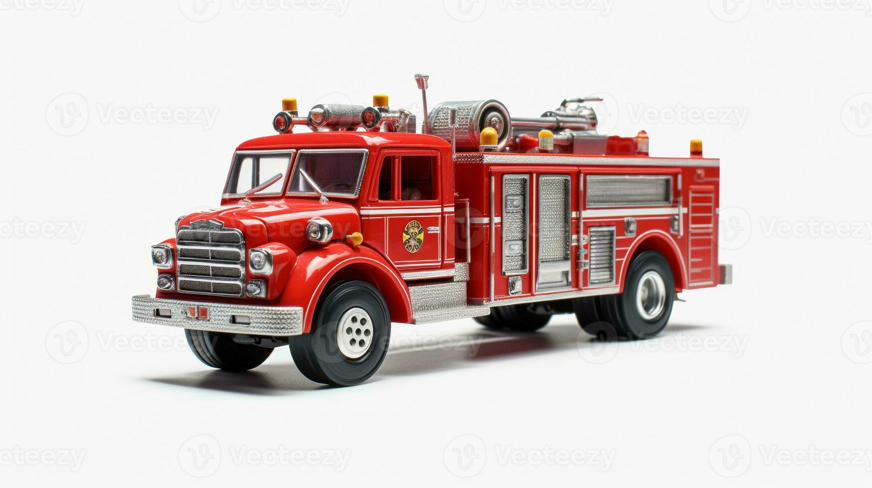 exibindo uma 3d miniatura caminhão de bombeiros. generativo ai foto