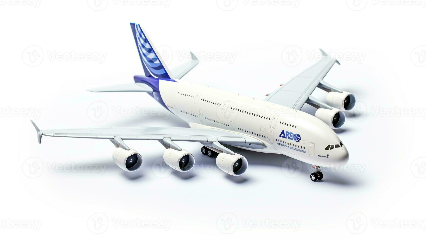 exibindo uma 3d miniatura airbus a380. generativo ai foto