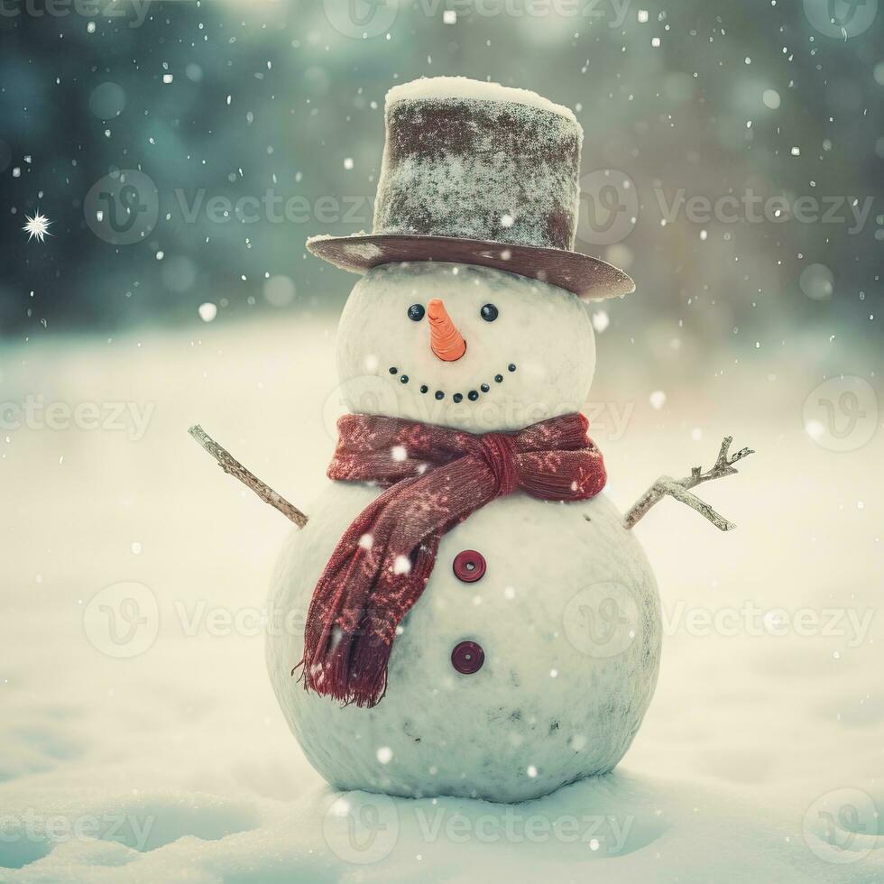 boneco de neve dentro a Natal feriado tempo, boneco de neve retro estilo Alto qualidade ai gerado imagem foto