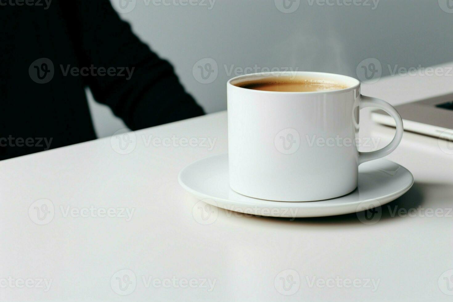 minimalista elegância branco copo em uma imaculado branco mesa, puro e simples ai gerado foto