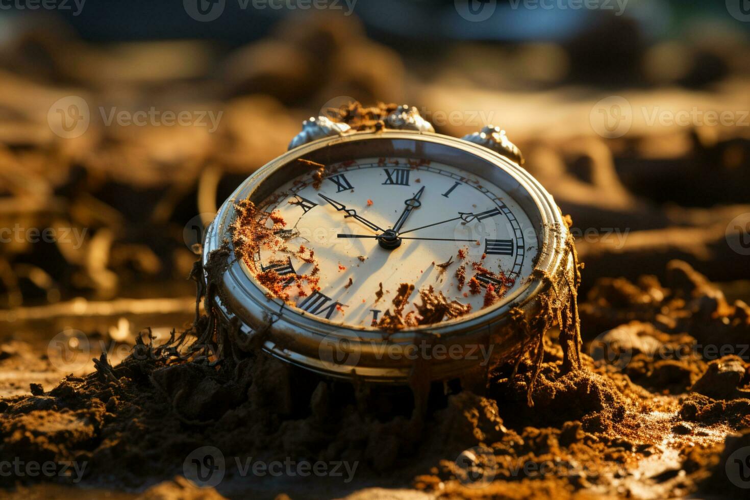 vezes impacto relógio em seco solo, uma poderoso conceptual representação ai gerado foto
