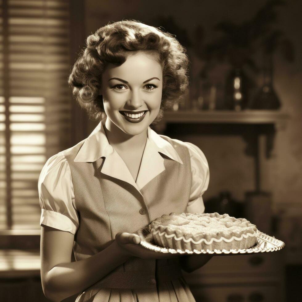 mulher servindo uma fatia do torta foto