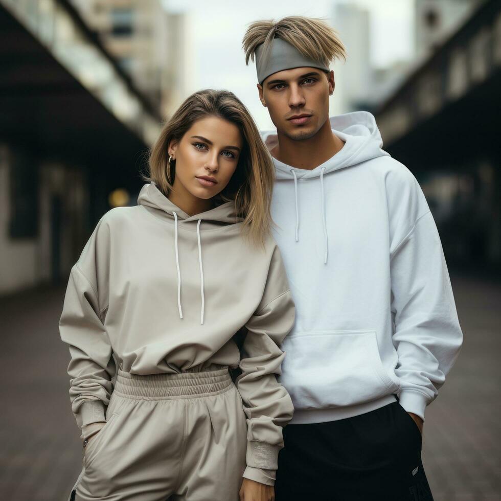 jovem casal dentro na moda streetwear foto