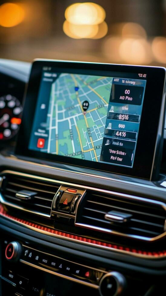 Smartphone Como carro navegador, exibindo GPS mapa para suave dirigindo vertical Móvel papel de parede ai gerado foto
