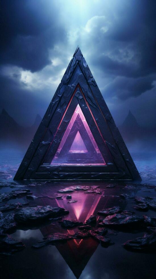 místico ciano Valknut cinematográfico iluminação contra uma plano roxa pano de fundo vertical Móvel papel de parede ai gerado foto