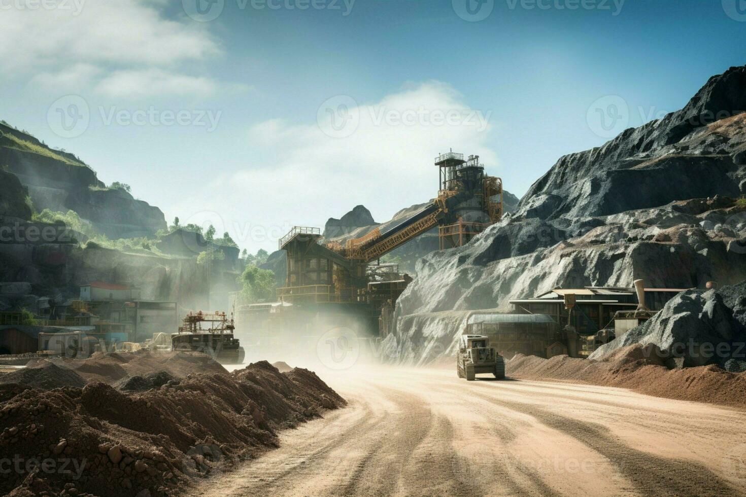 panorama hospedeiros fosfato meu ao lado em processamento moinho, representando mineral indústria operações. ai gerado foto