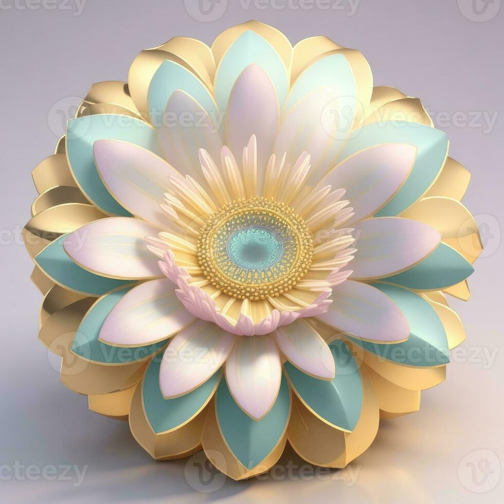 3d flores fez a partir de cerâmico com pastel cores e uma toque do ouro. ai generativo foto