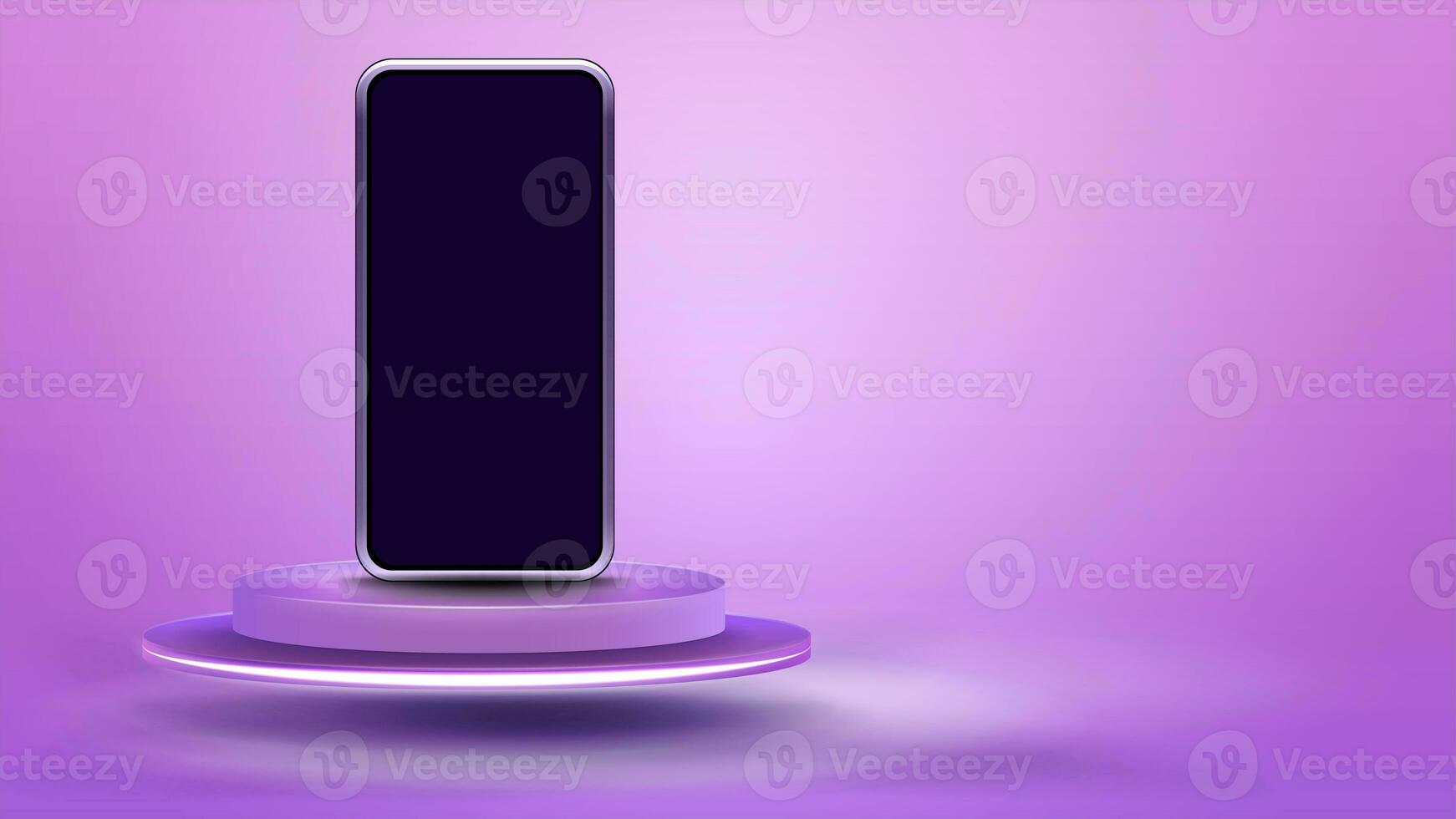 Smartphone em realista 3d Rosa cilindro pedestal pódio em pastel Rosa fundo. foto