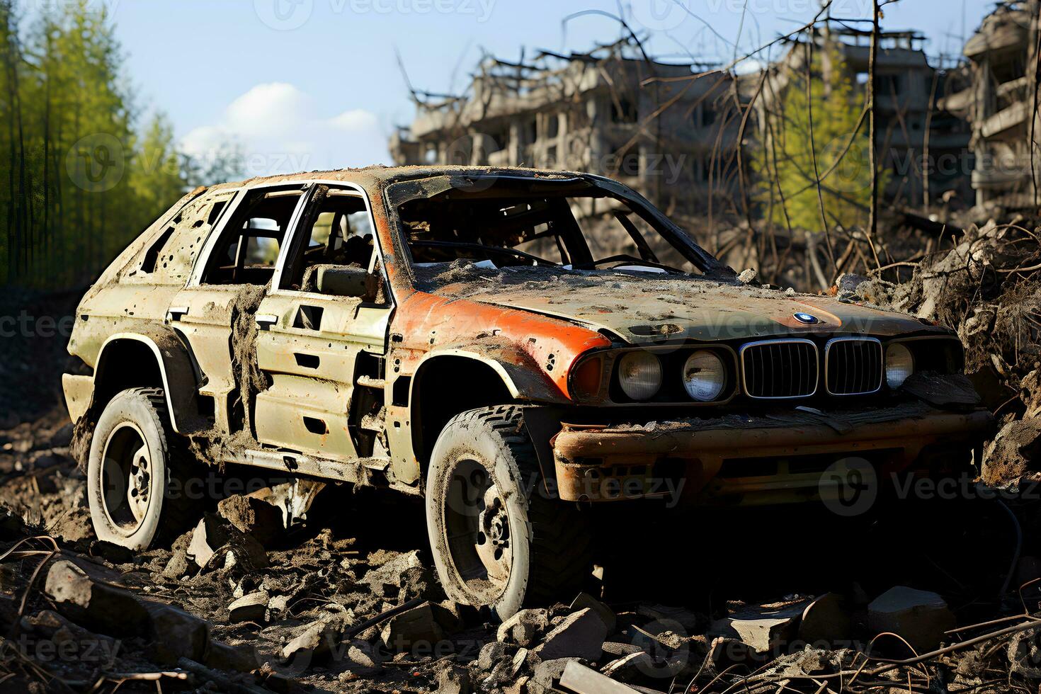 abandonado oxidado carro. ai gerado pró foto