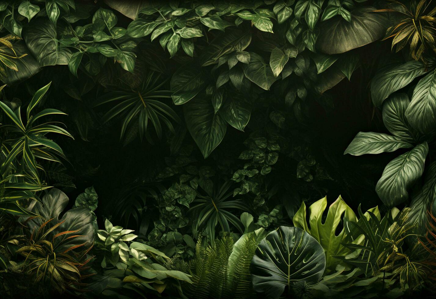 ai generativo lindo selva fundo com fronteira fez do tropical folhas pano de fundo com cópia de espaço foto