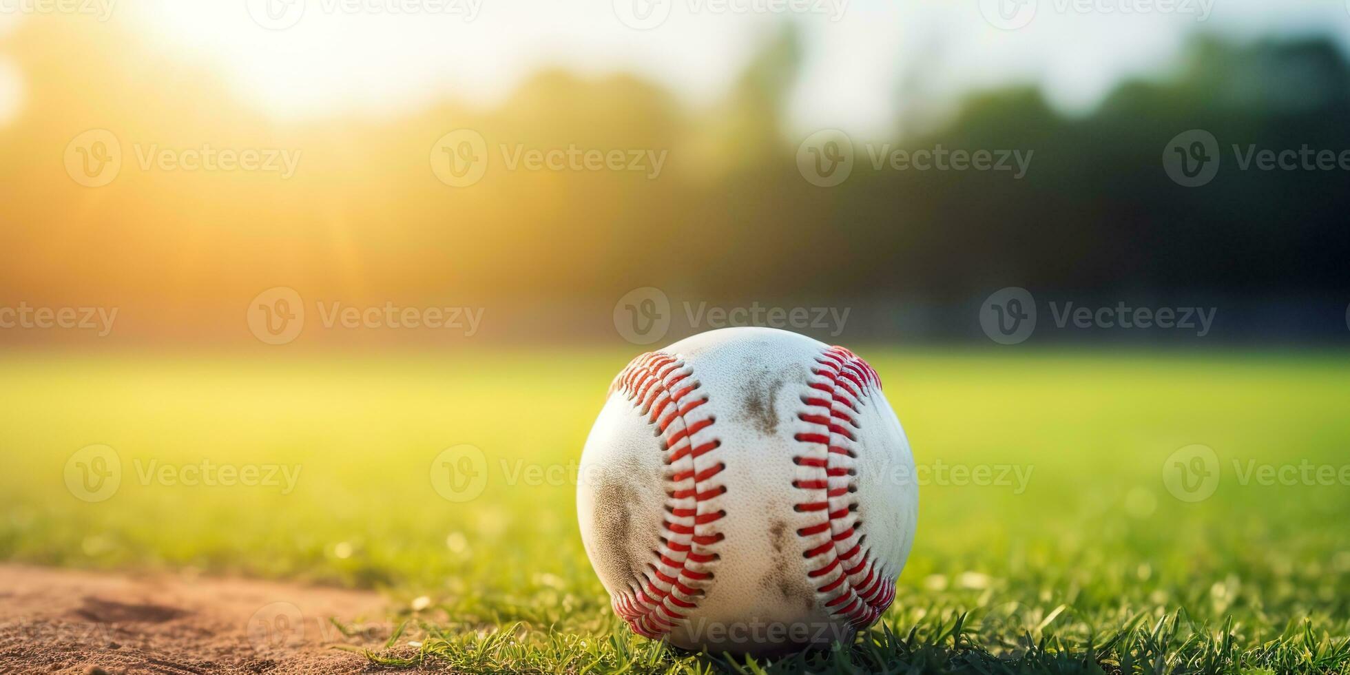 ai gerado. ai generativo. vintage retro americano tradicional jogos esporte atividade beisebol bola em campo Relva base fundo. gráfico arte foto
