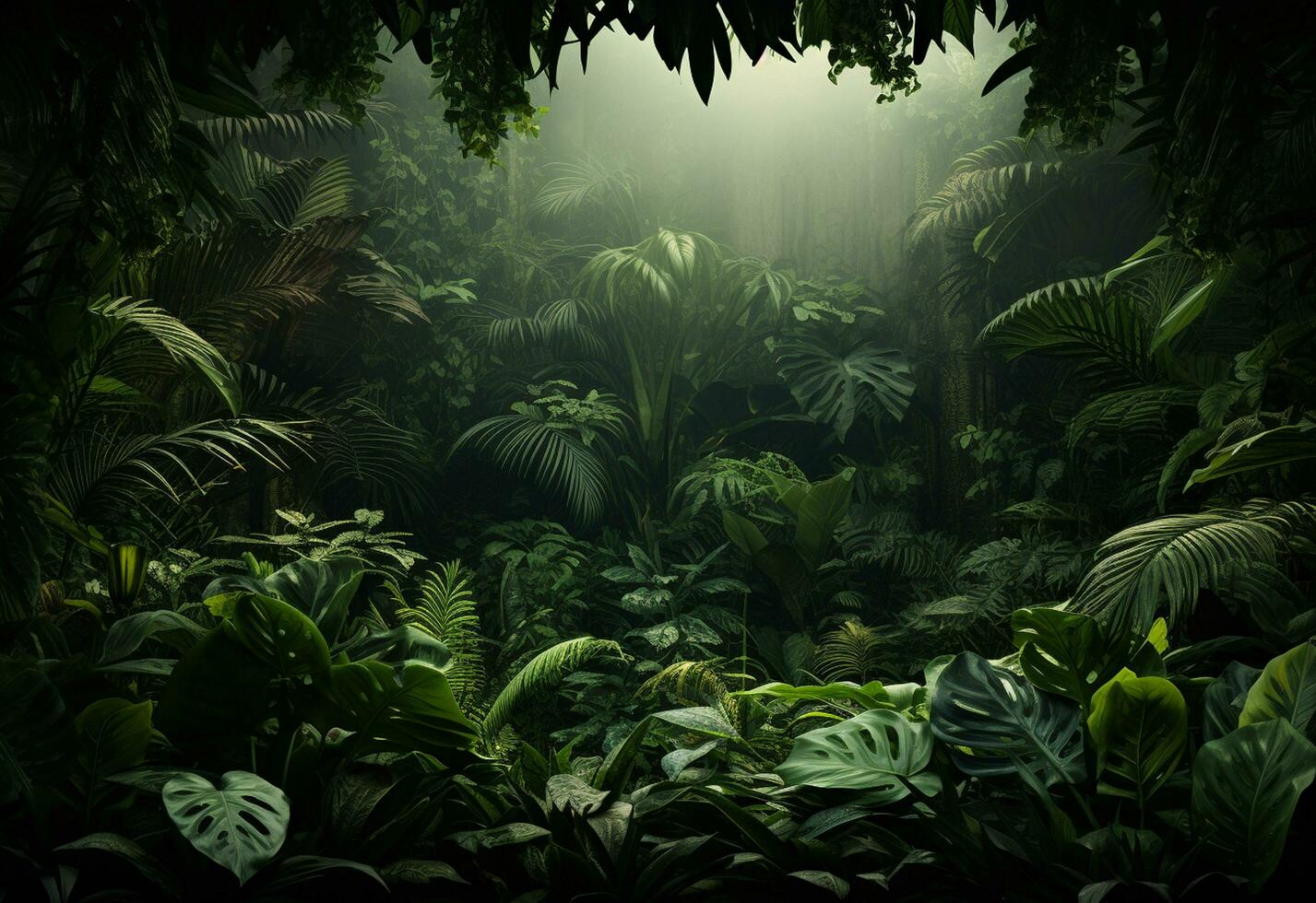 ai generativo lindo selva fundo com fronteira fez do tropical folhas pano de fundo com cópia de espaço foto