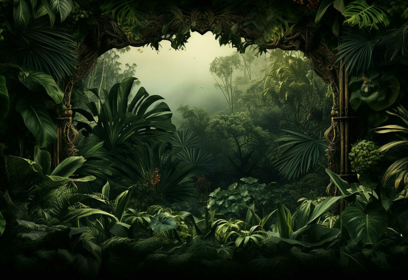 ai generativo lindo selva fundo com fronteira fez do tropical folhas pano de fundo com cópia de espaço foto