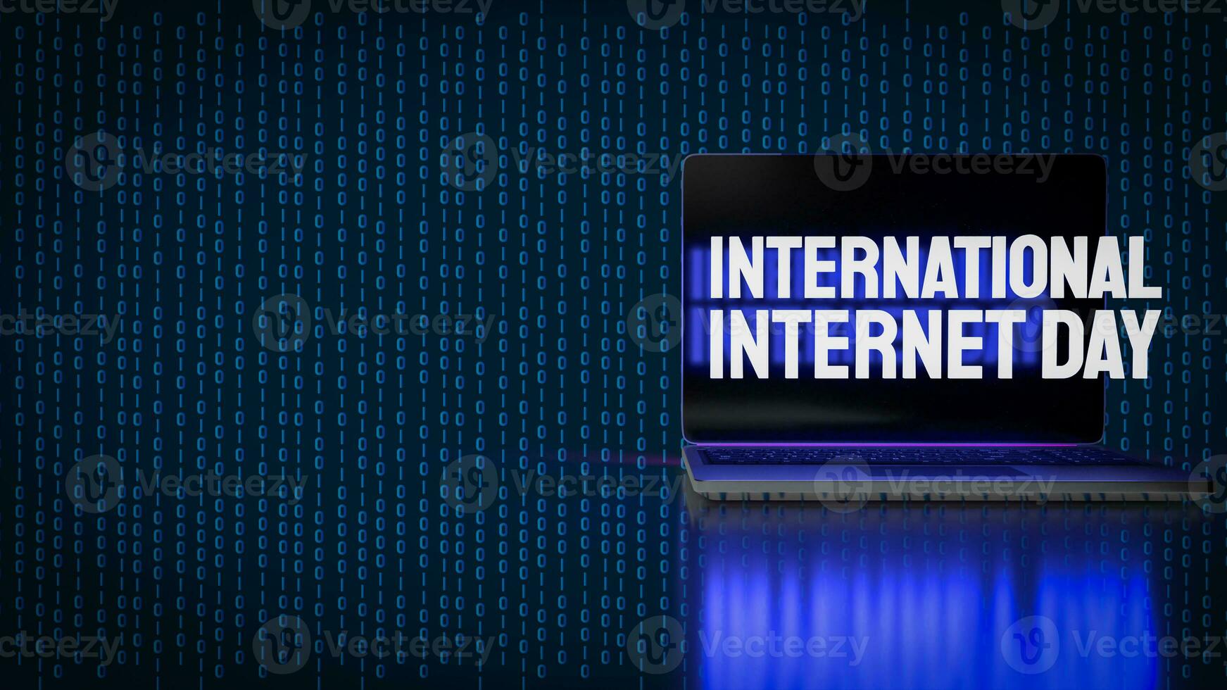 a ouro texto em em computador portátil para internacional Internet dia 3d Renderização foto