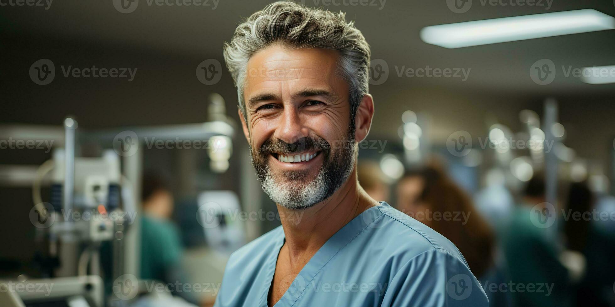 ai gerado. ai generativo. adulto masculino homem médico dentista face retrato às trabalhos lugar. saúde Cuidado hospital Centro. gráfico arte foto