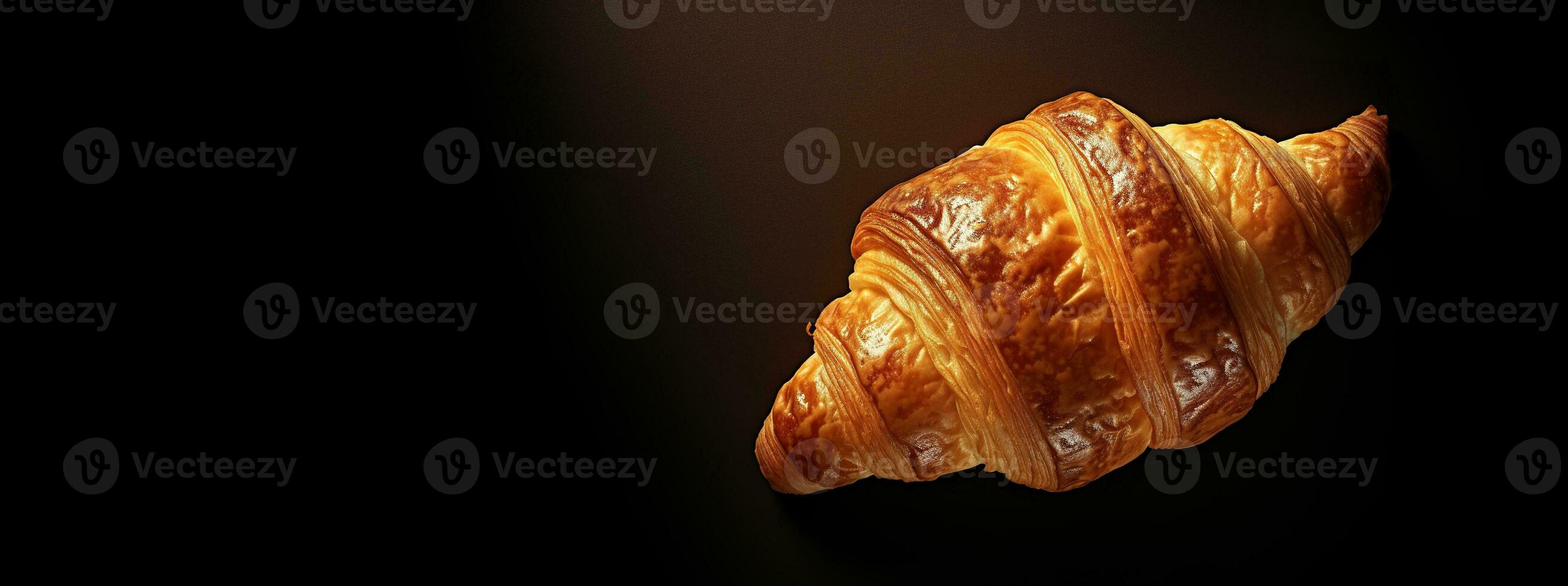 generativo ai, fresco croissant em Sombrio fundo com cópia de espaço, francês padaria foto