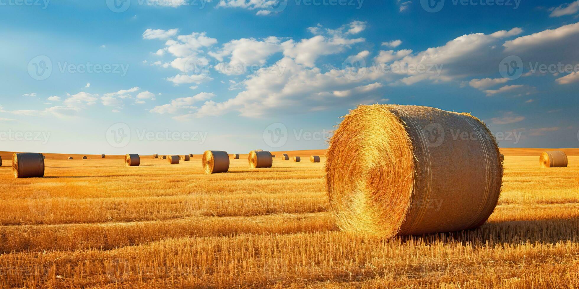 ai gerado. ai generativo. outono campo colheita agricultura volta fardos pilha. ao ar livre natureza panorama. gráfico arte foto