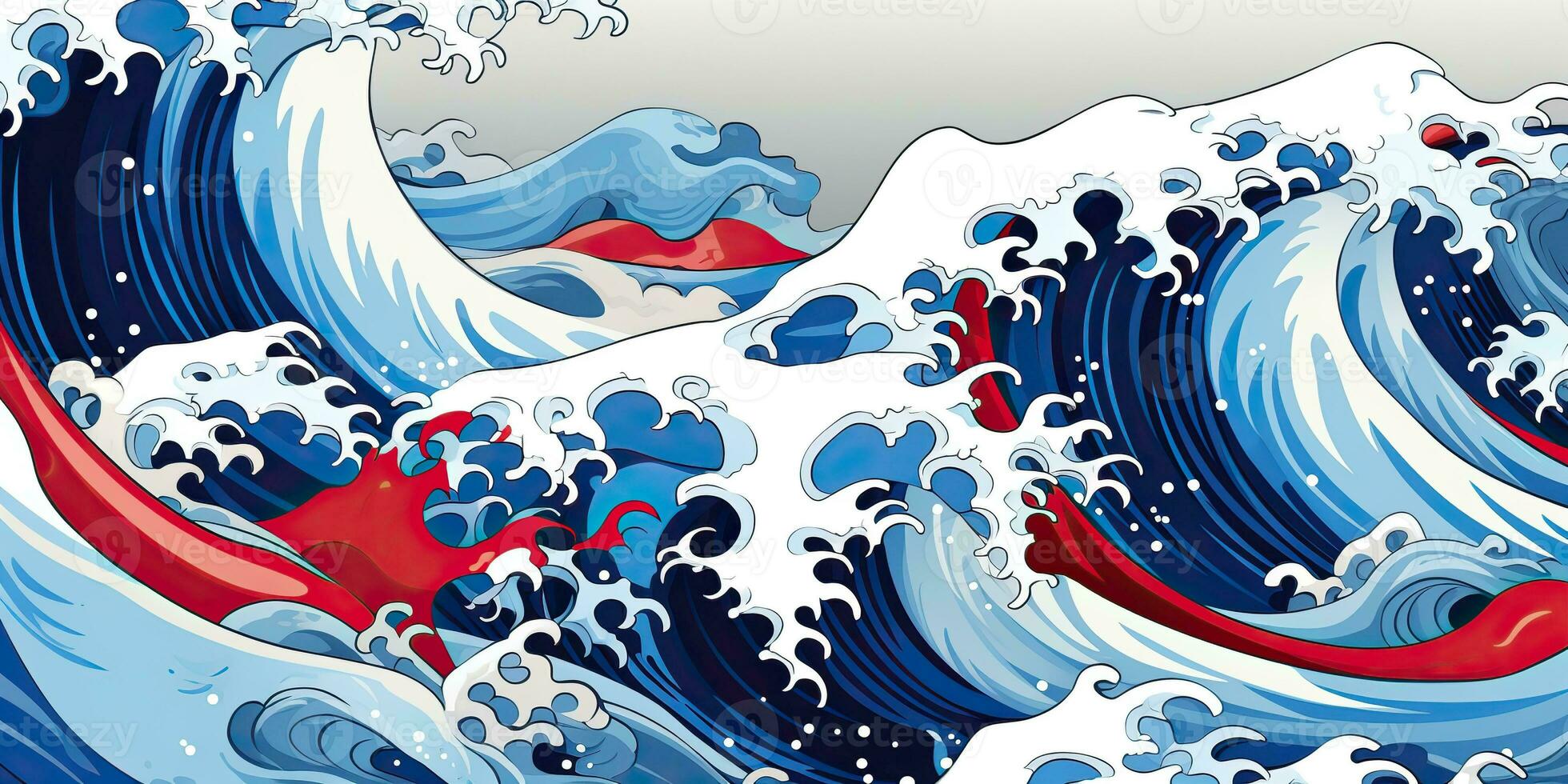 ai gerado. ai generativo.vintage retro velho estilo desenhado pintura mar oceano rio água ondas dentro mínimo japonês estilo. marinho e náutico ilustração. gráfico arte foto