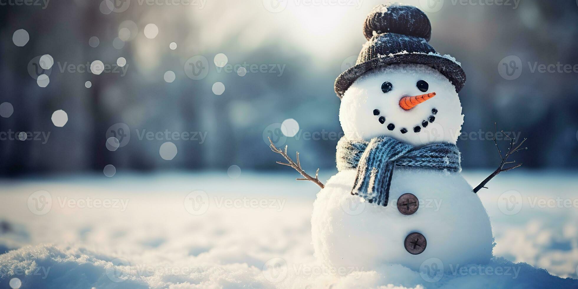 ai gerado. ai generativo. inverno bola de neve flocos de neve neve homem boneco de neve Natal Novo ano natal fundo zombar acima. gráfico arte foto