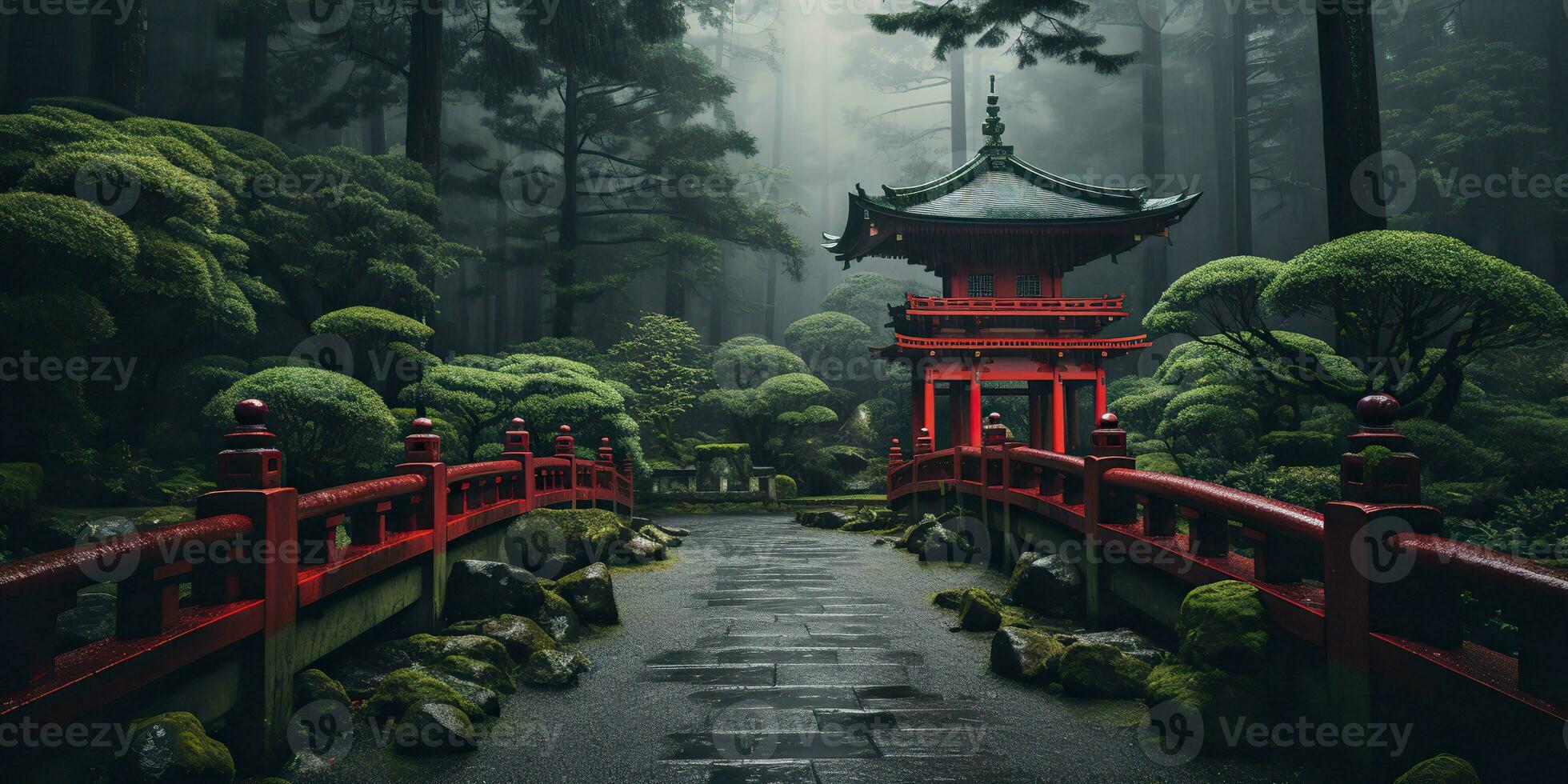 ai gerado. ai generativo. tradicional história ásia japonês chinês têmpora construção torre jardim natureza ao ar livre fundo. gráfico arte foto