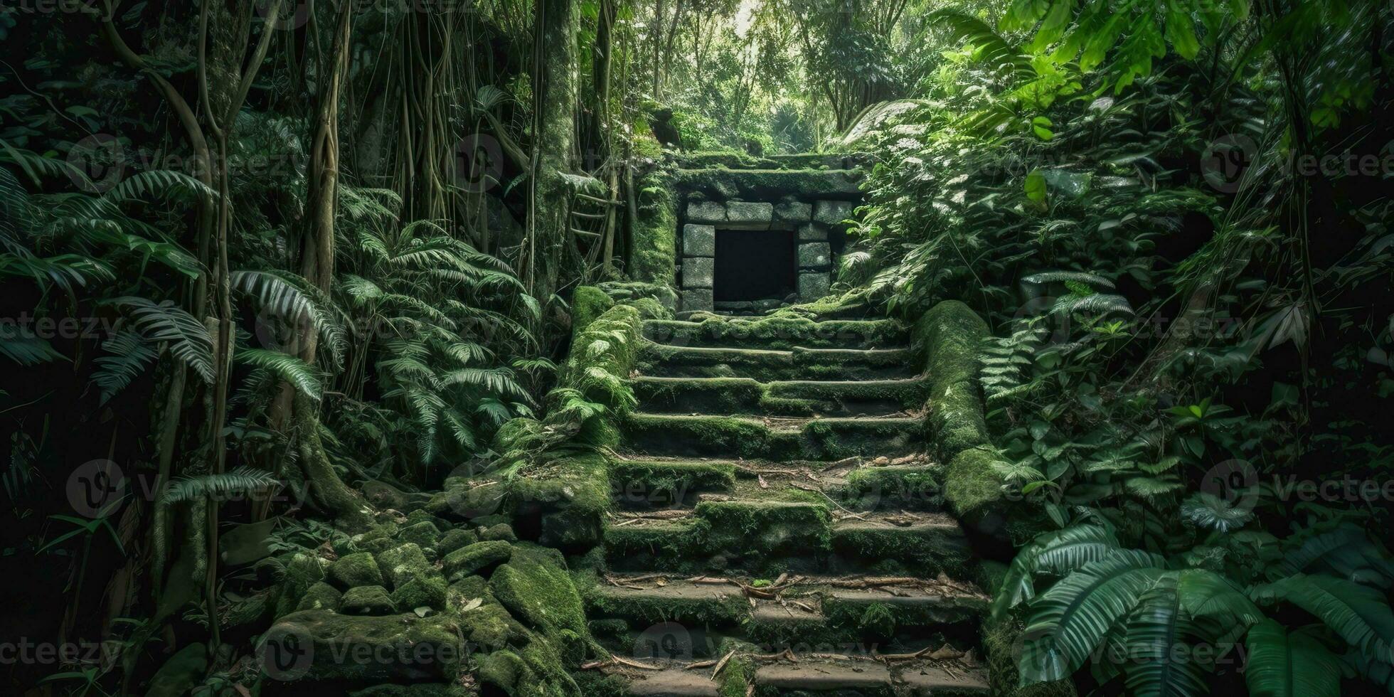 ai gerado. ai generativo. antigo velho selva floresta construção ruína história civilização ao ar livre panorama. gráfico arte foto