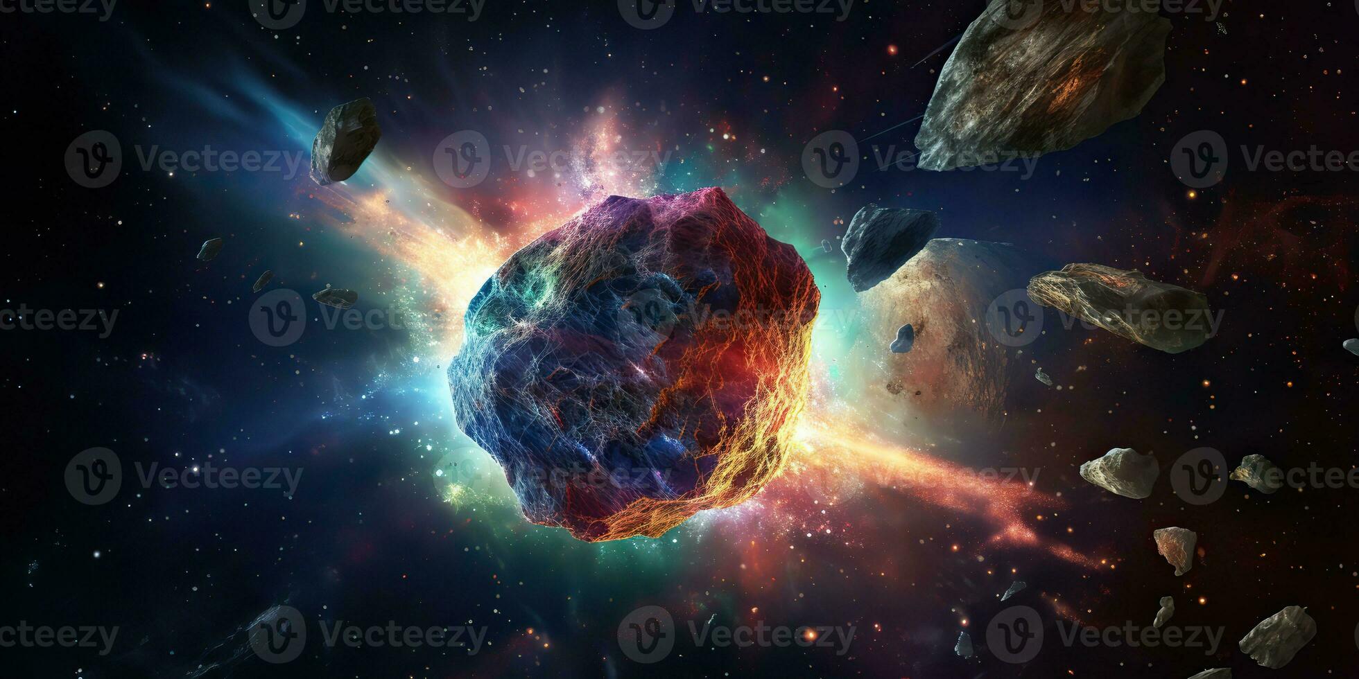 ai gerado. ai generativo. galáxia exterior espaço vôo asteróide universo galáxia Perigo catástrofe. gráfico arte foto