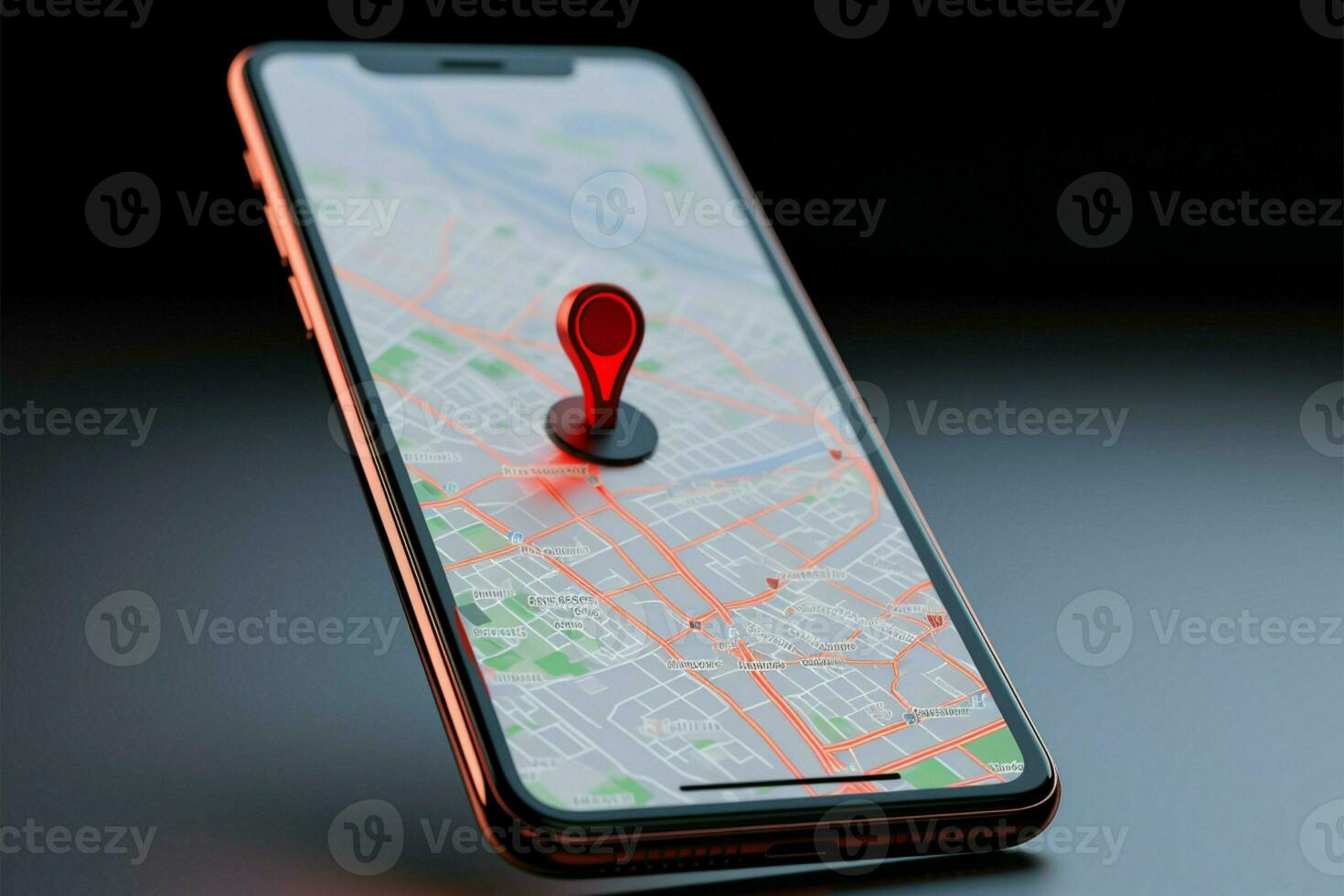 3d Renderização, Smartphone monitores vermelho mapa ponteiro ícone, tela esvaziar ai gerado foto