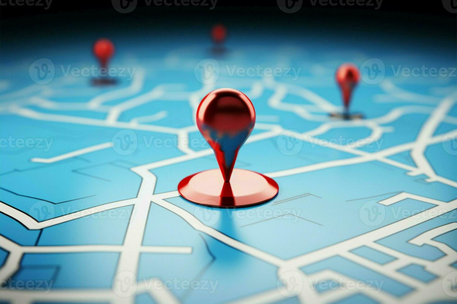 3d Renderização do uma vermelho localizador e azul localização PIN para mapa procurar ai gerado foto