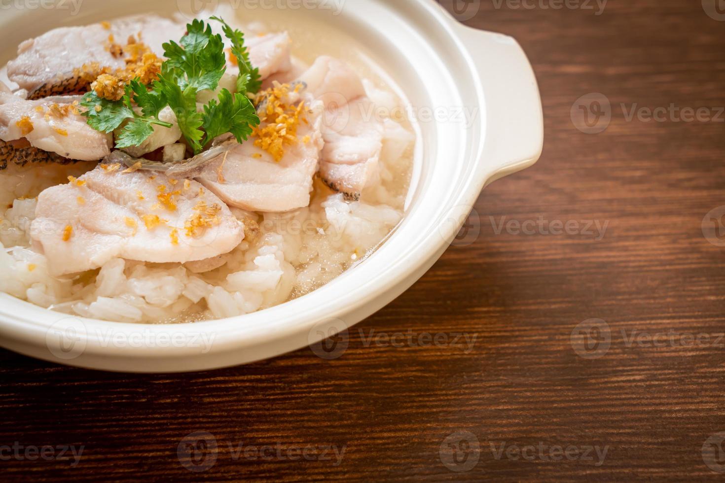 mingau ou sopa de arroz cozido com aquário foto