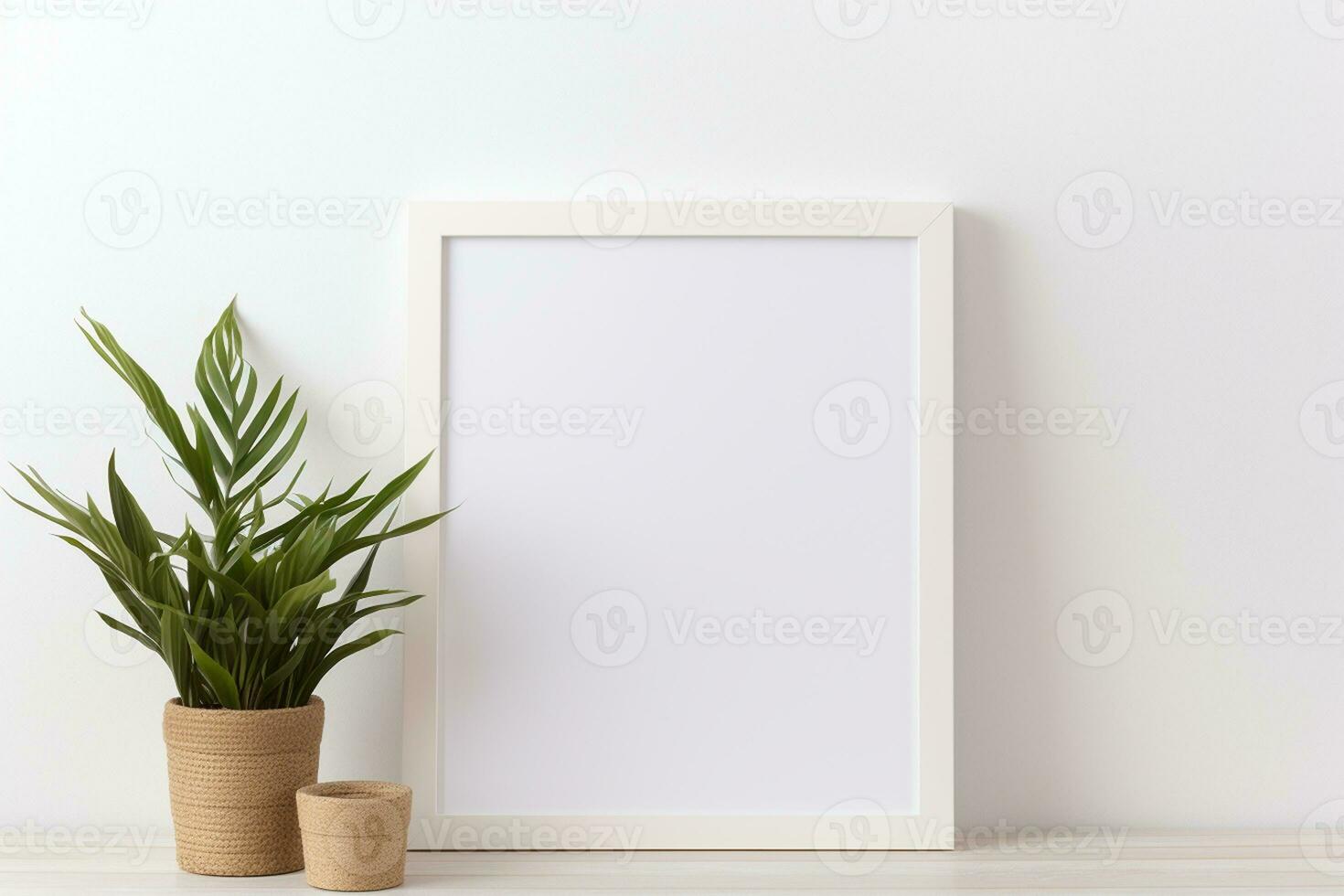 em branco quadro, Armação suspensão dentro uma imaculado branco sala. generativo de ai foto