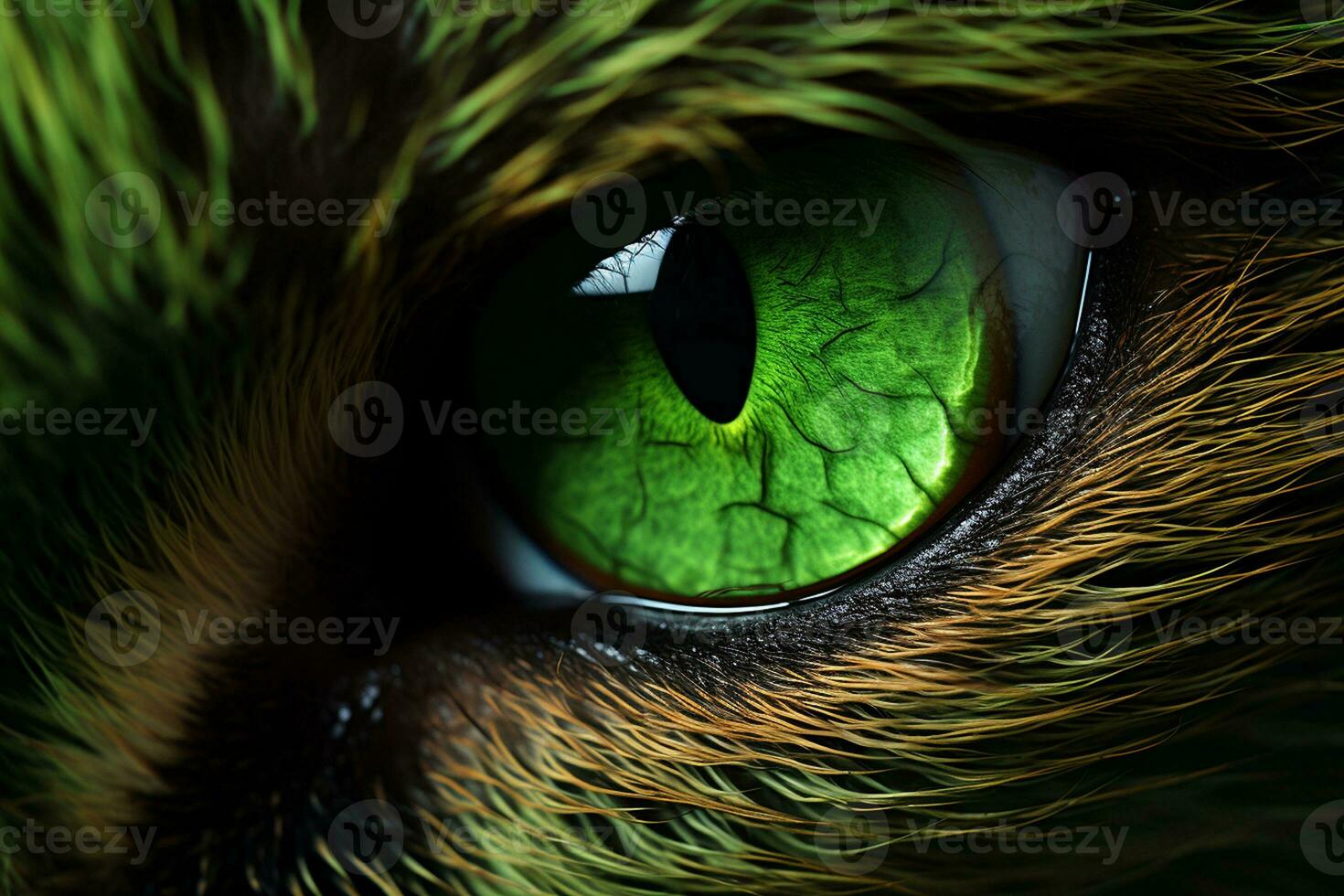 uma mais perto Veja às a verde mal gatos olhos. generativo de ai foto