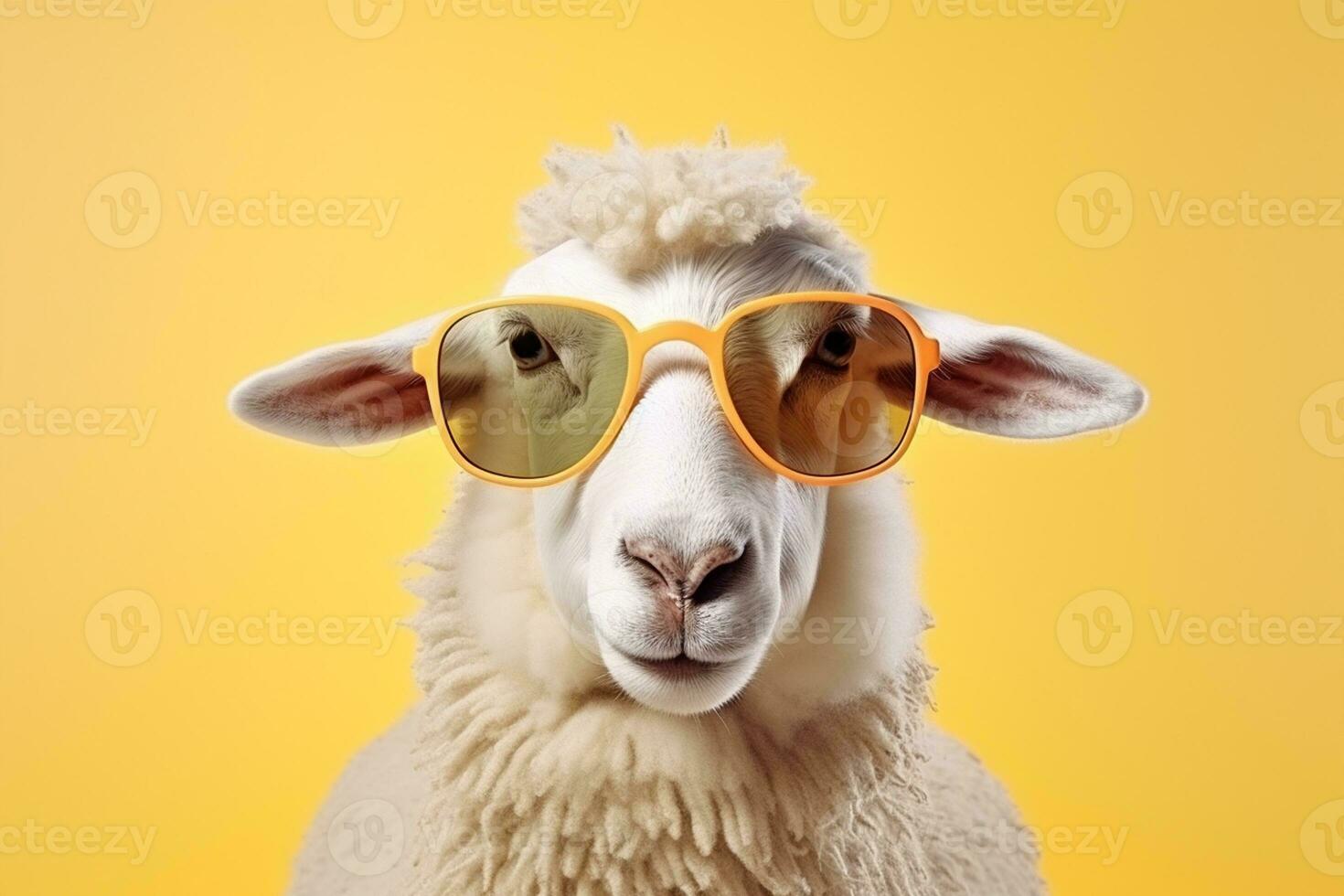 a mais feliz ovelha dentro oculos escuros. generativo de ai foto