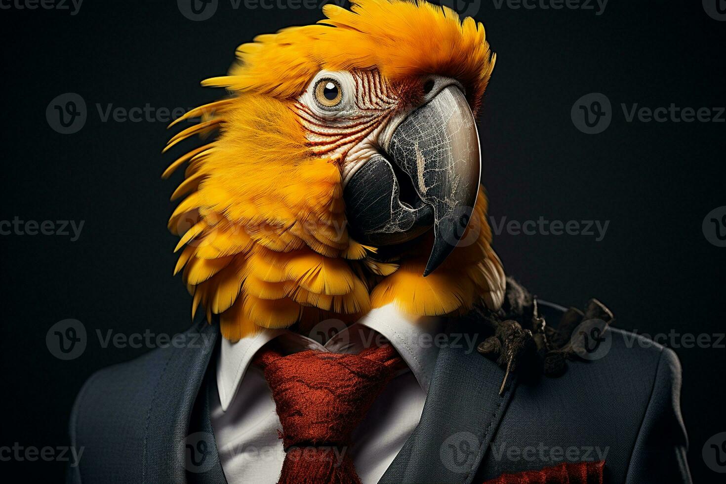 colorida papagaio uma homem de negocios dentro emplumado traje. generativo de ai foto