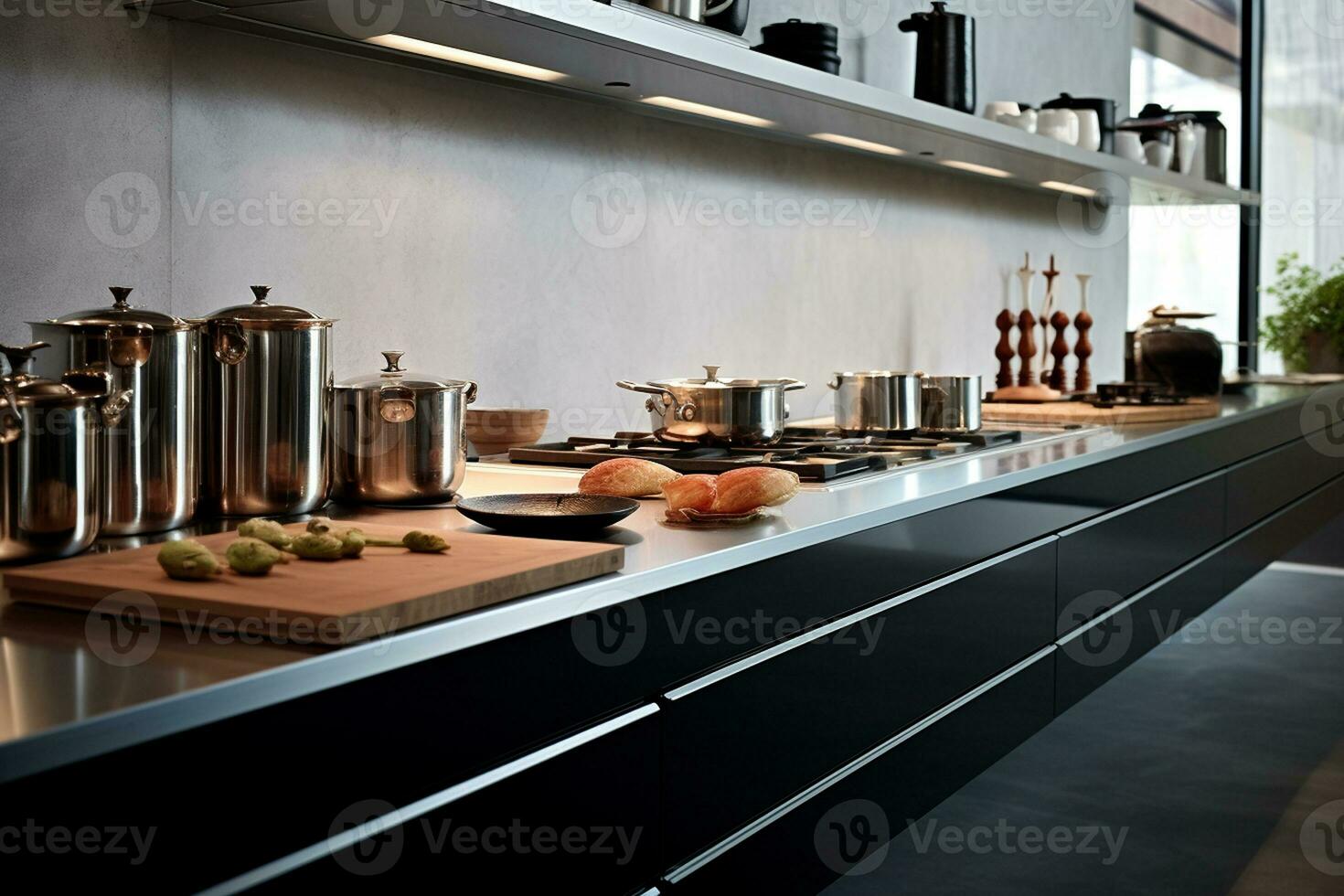 moderno cozinhando equipamento dentro uma arrumado e minimalista cozinha. generativo de ai foto