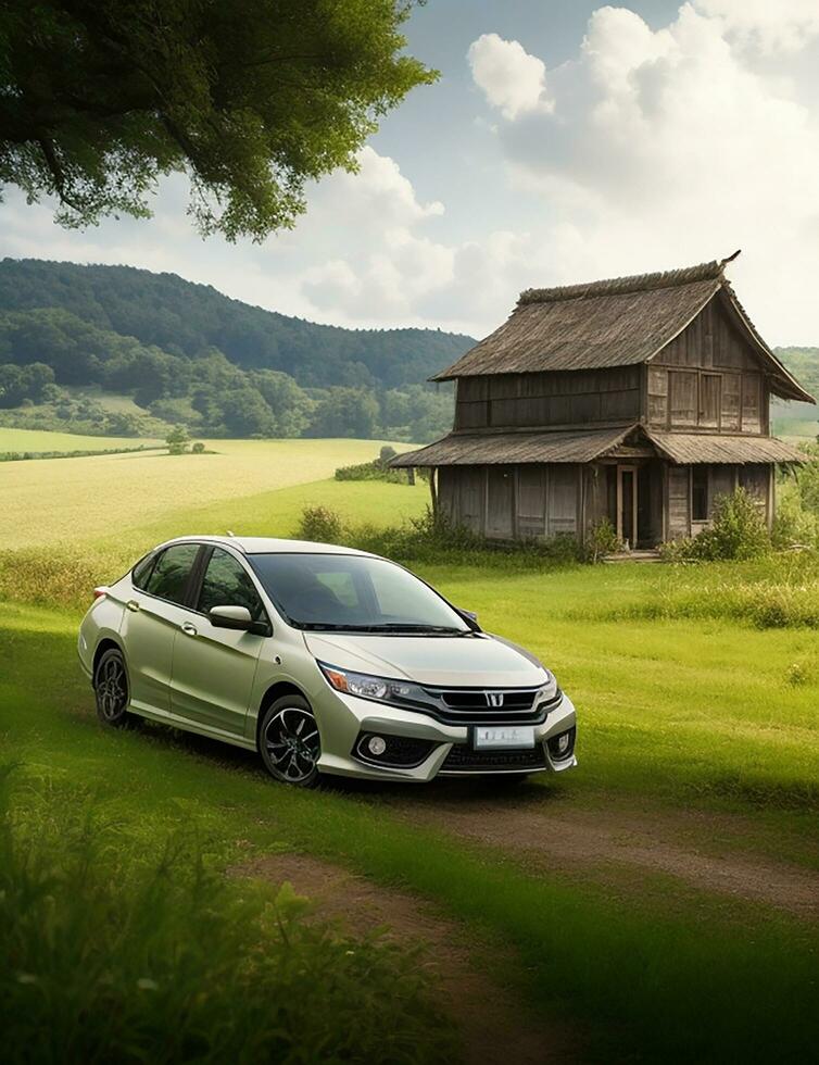 uma lindo BMW carro dentro uma lindo configuração foto