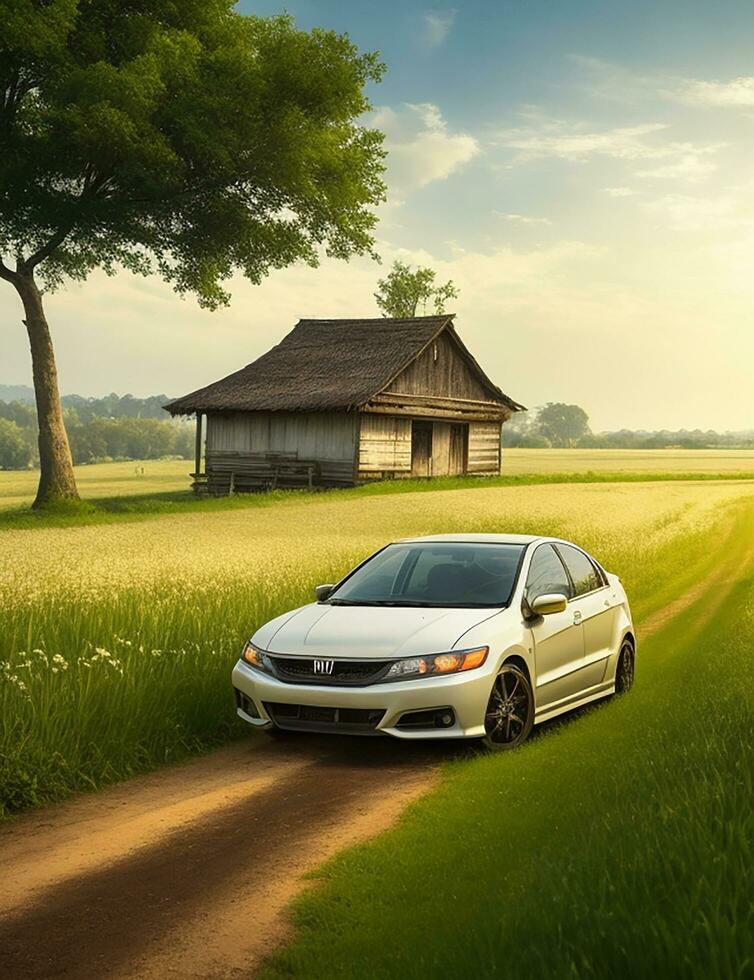 uma lindo BMW carro dentro uma lindo configuração foto