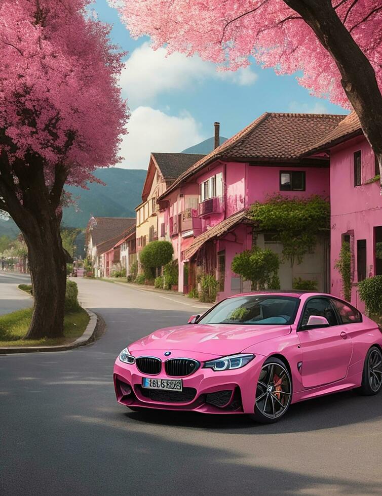 BMW carro em a lado do a cidade estrada ai foto