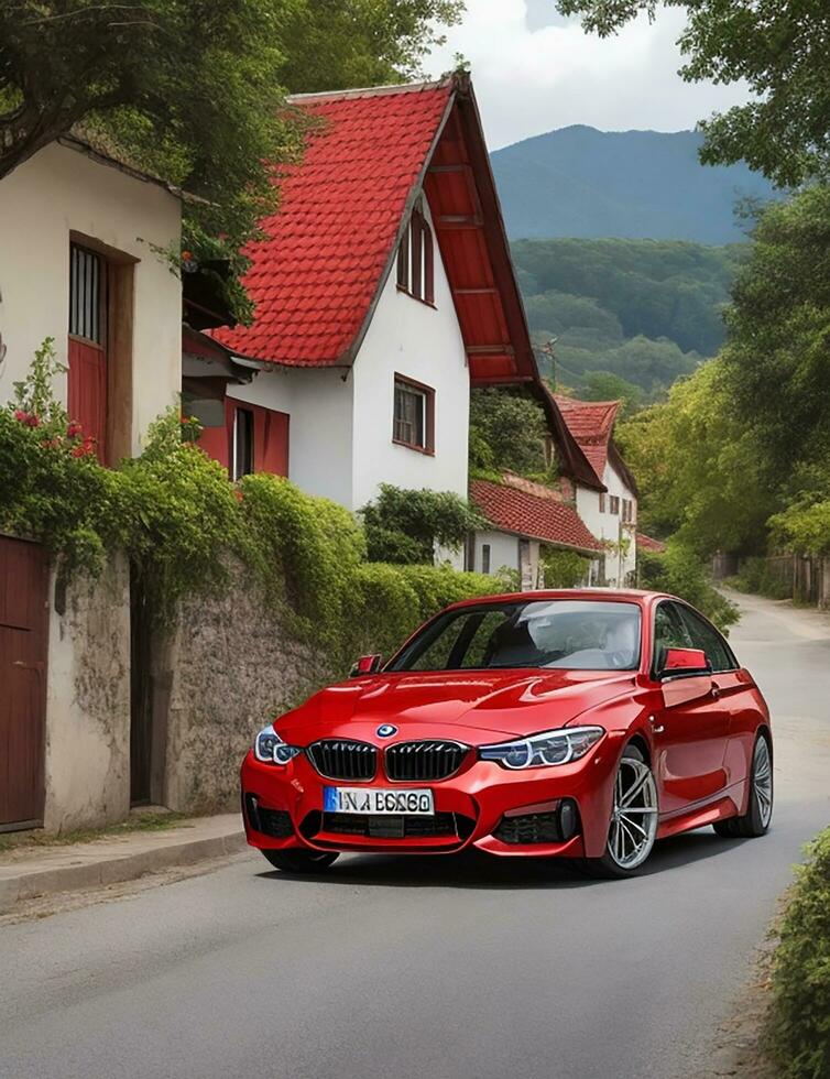 uma lindo BMW carro dentro uma lindo configuração foto