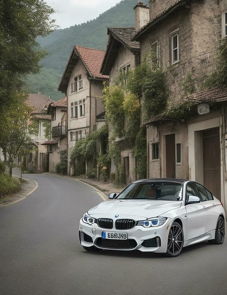 uma lindo BMW carro dentro uma lindo configuração foto