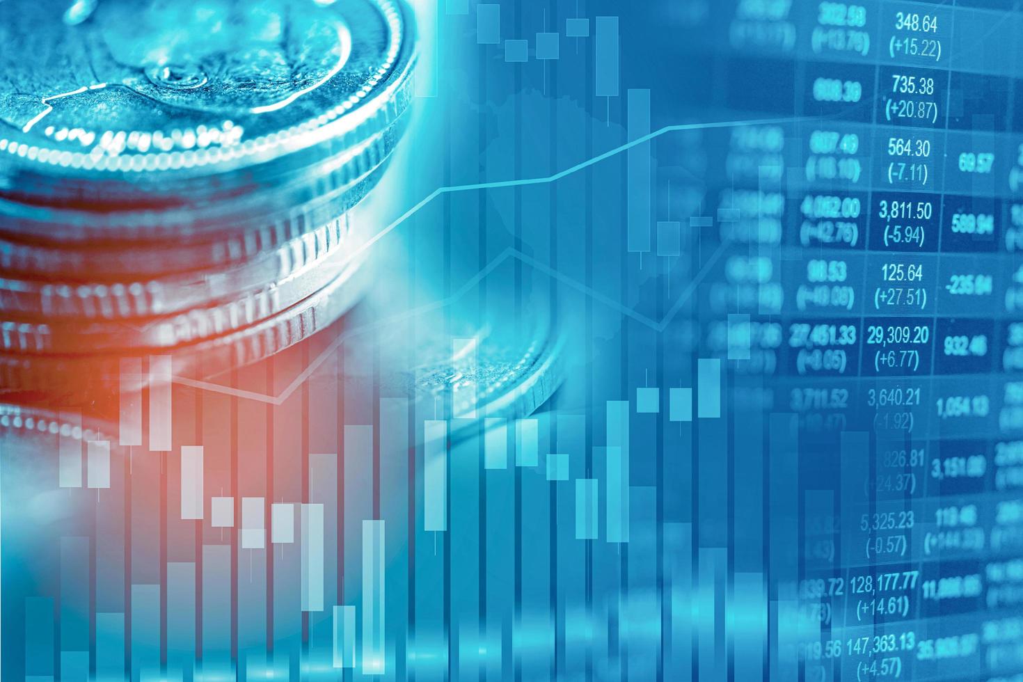 investimento no mercado de ações negociação financeira, moeda e gráfico gráfico ou forex para analisar o fundo de dados de tendência de negócios de finanças de lucro. foto