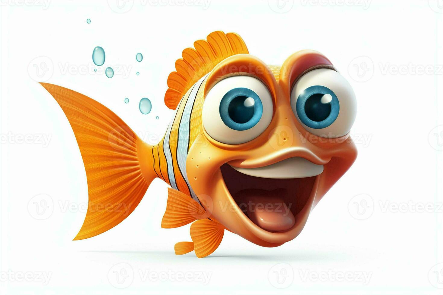 3d rendido ilustração do desenho animado personagem do peixinho com feliz expressão. ai gerado pró foto