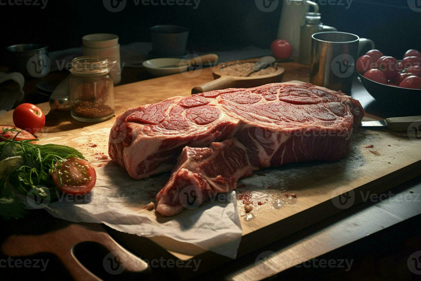 cru fresco carne bife cortar para dentro peças em uma de madeira corte borda. ai gerado pró foto