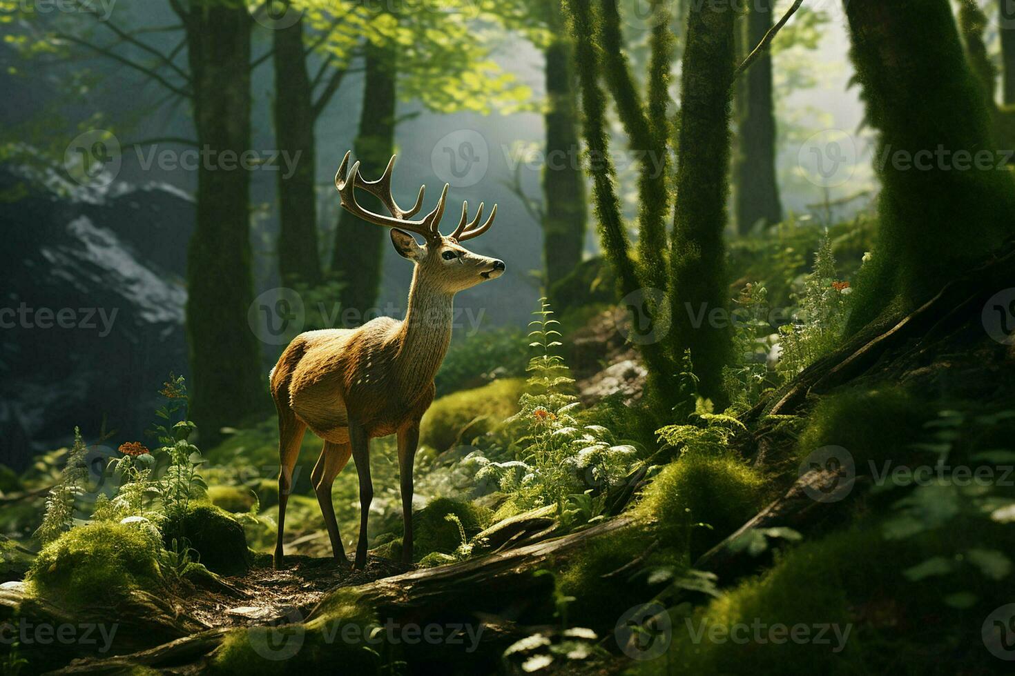 majestoso vermelho veado veado dentro a floresta. lindo selvagem veado dentro a floresta. animais selvagens cena a partir de natureza. ai gerado pró foto