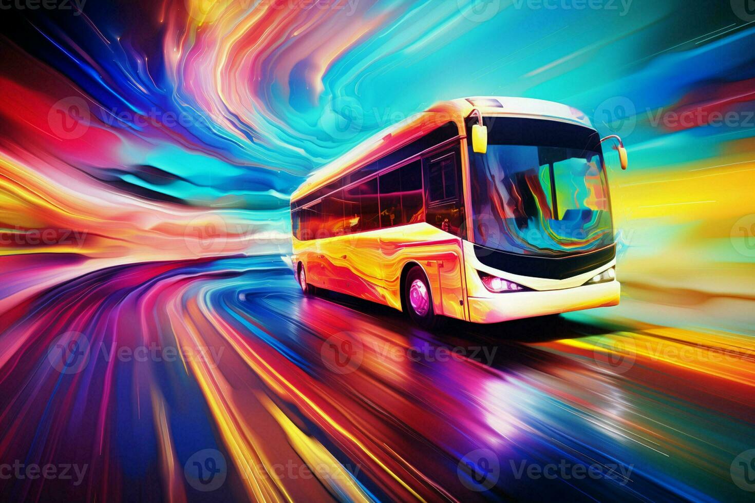 ônibus em a estrada às noite com movimento borrão efeito, abstrato fundo. ai gerado pró foto