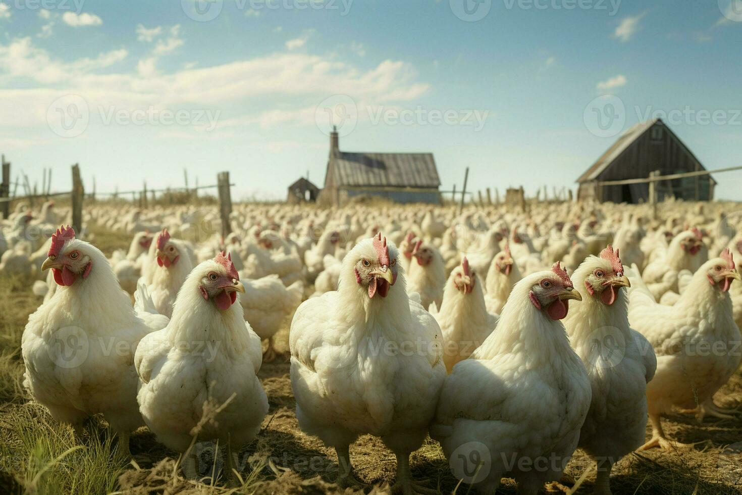 galinhas em tradicional livre alcance aves de capoeira Fazenda. galinhas em a Fazenda. seletivo foco. natureza. ai gerado pró foto