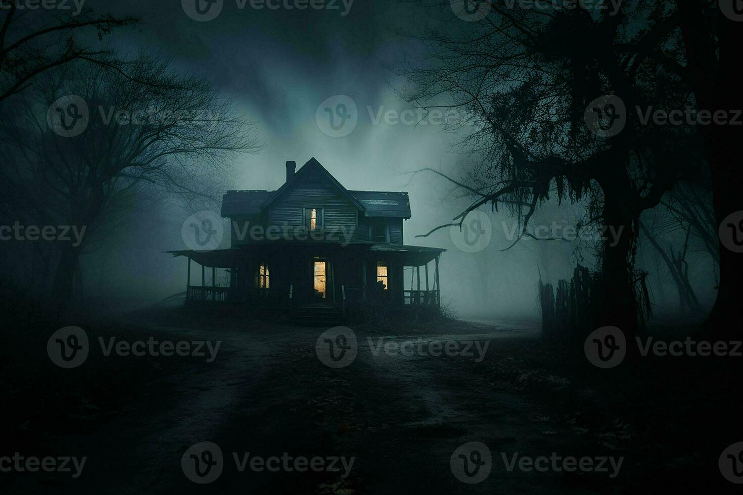 assustador dia das Bruxas assustador assombrada casa dentro Sombrio floresta. Horror dia das Bruxas conceito. ai gerado pró foto