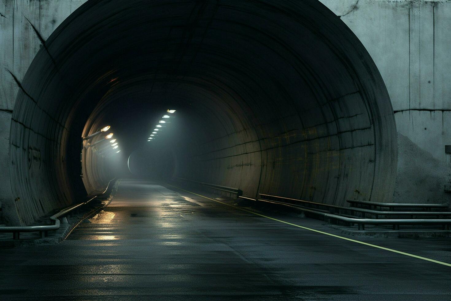 futurista túnel com luz trilhas às noite, grandes exposição foto ocupado dentro uma túnel. ai gerado livre foto