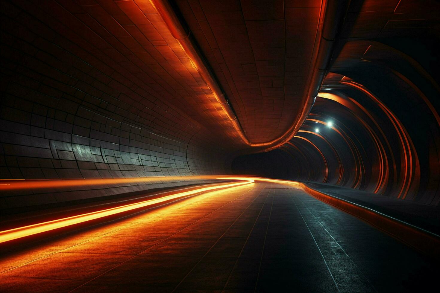 futurista túnel com luz trilhas às noite, grandes exposição foto ocupado dentro uma túnel. ai gerado livre foto