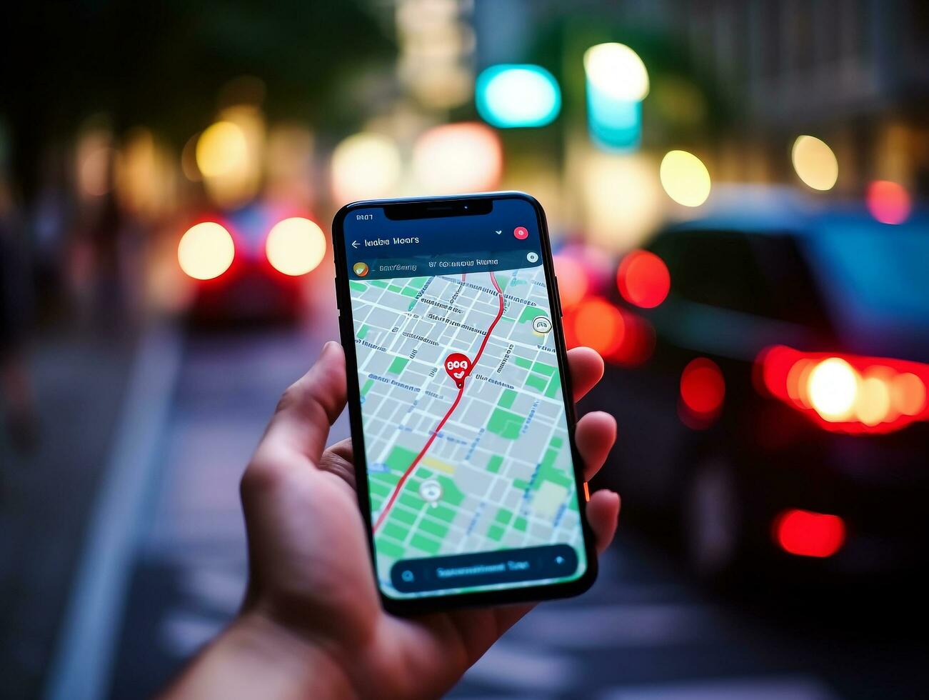 Smartphone GPS navegação ícone e mapa em tráfego estrada.generativa ai. foto